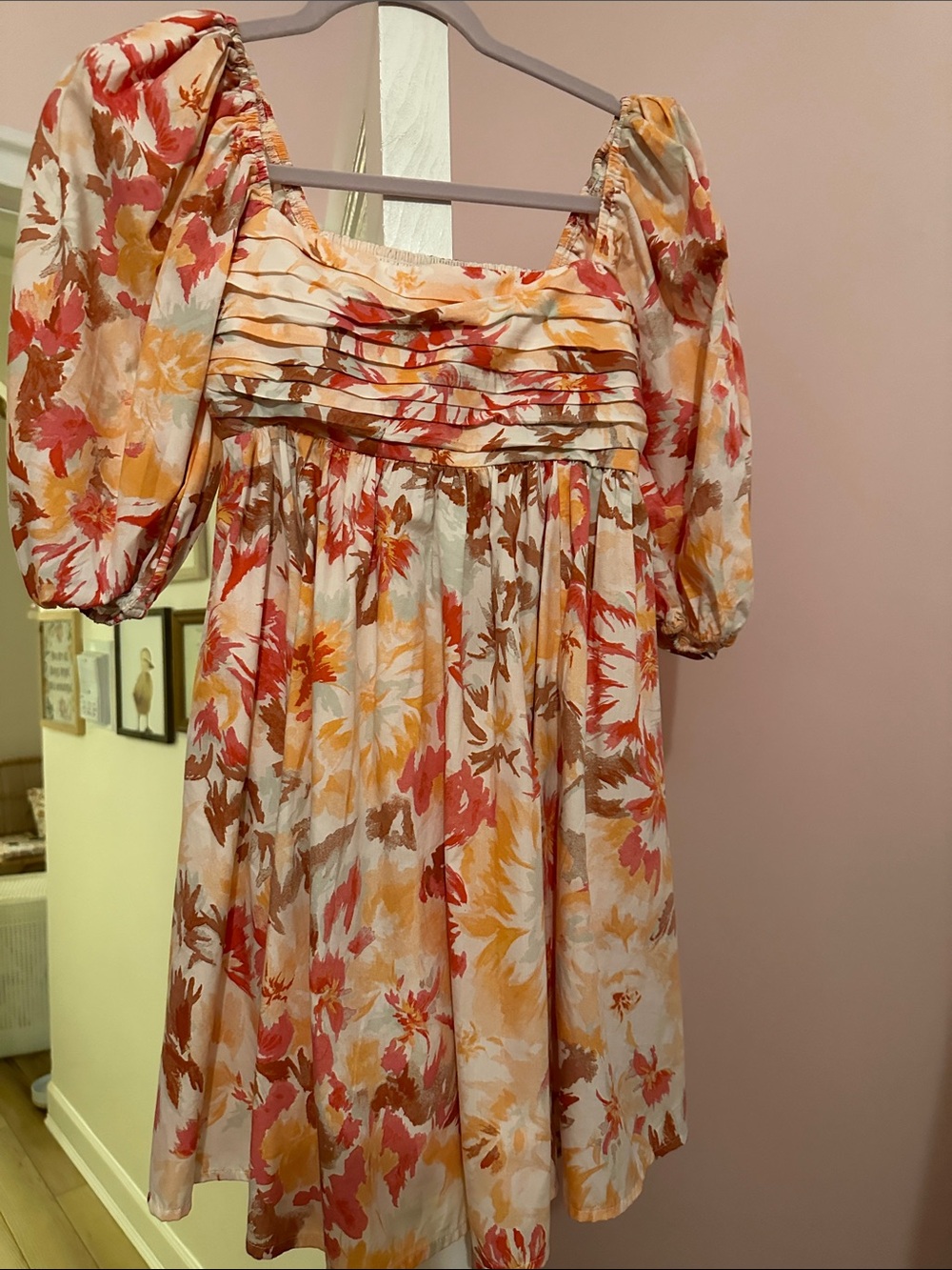 Abercrombie & Fitch Emerson Floral Puff-Sleeve Mini Dress in Orange & Cream